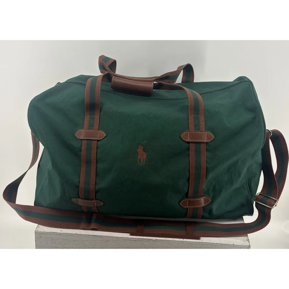 VTG Polo Ralph Lauren Fragrance Duffel Bag Green Nylon Canvas Weekender Pony 20